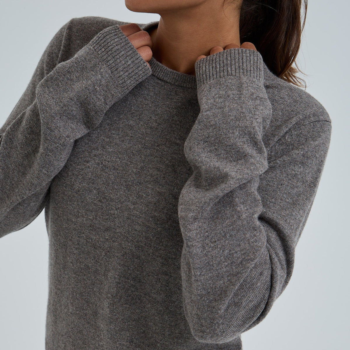 Wool Cashmere Classic Crew Neck, Heather Mushroom