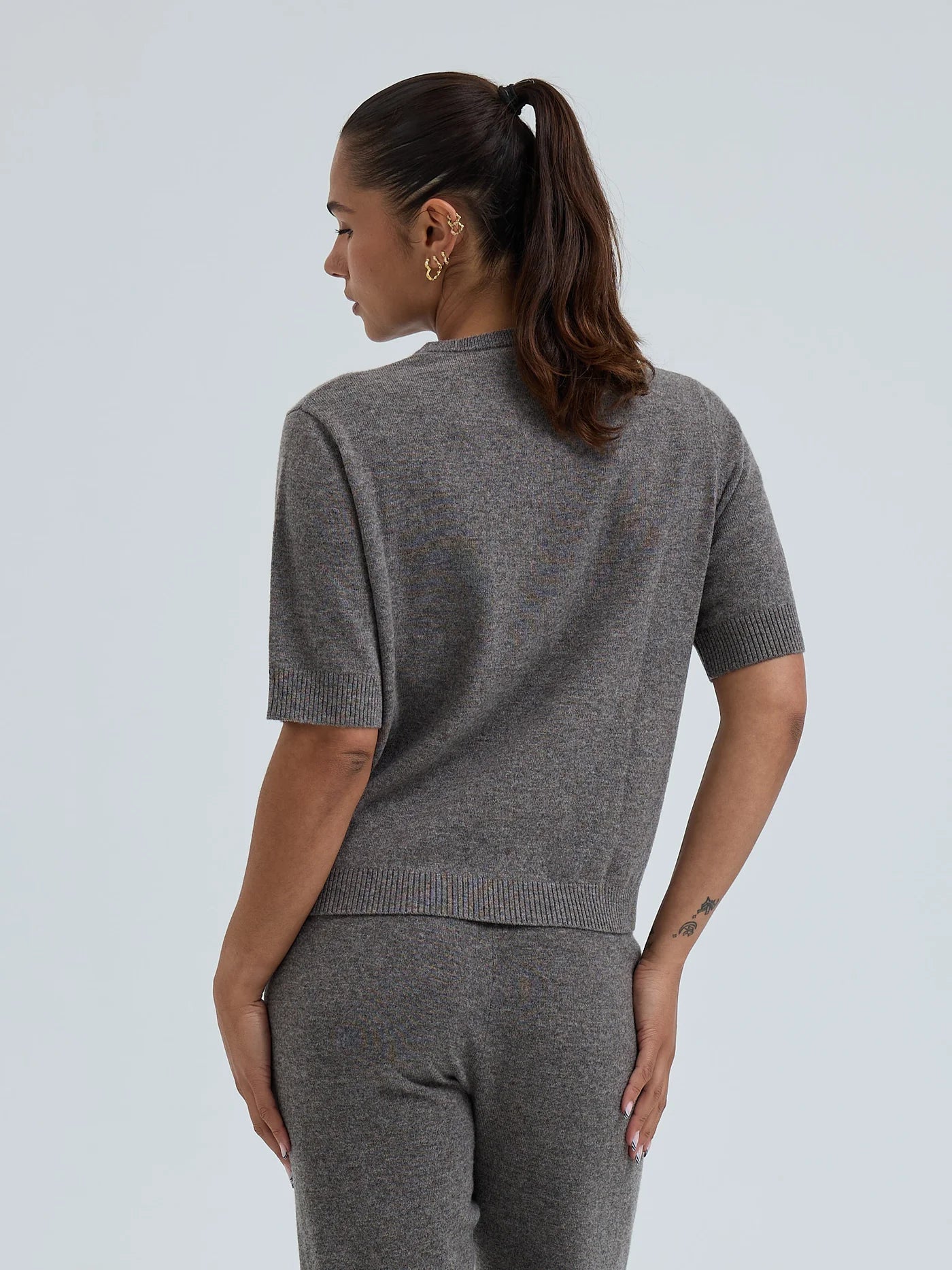 Wool Cashmere Classic T-shirt, Heather Mushroom