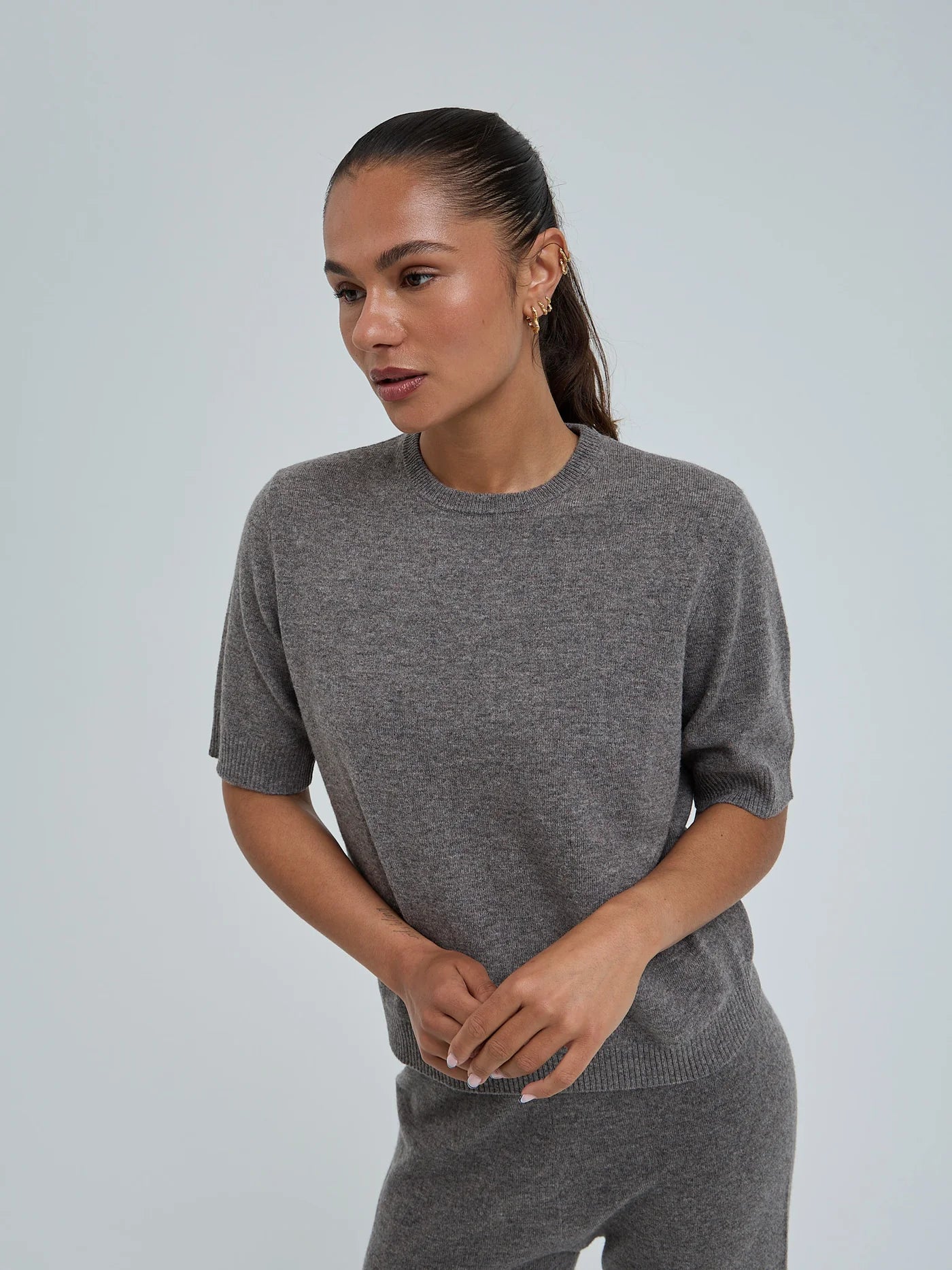 Wool Cashmere Classic T-shirt, Heather Mushroom