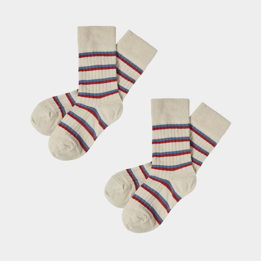 Thin Striped Socks, crimson red/azure - FUB