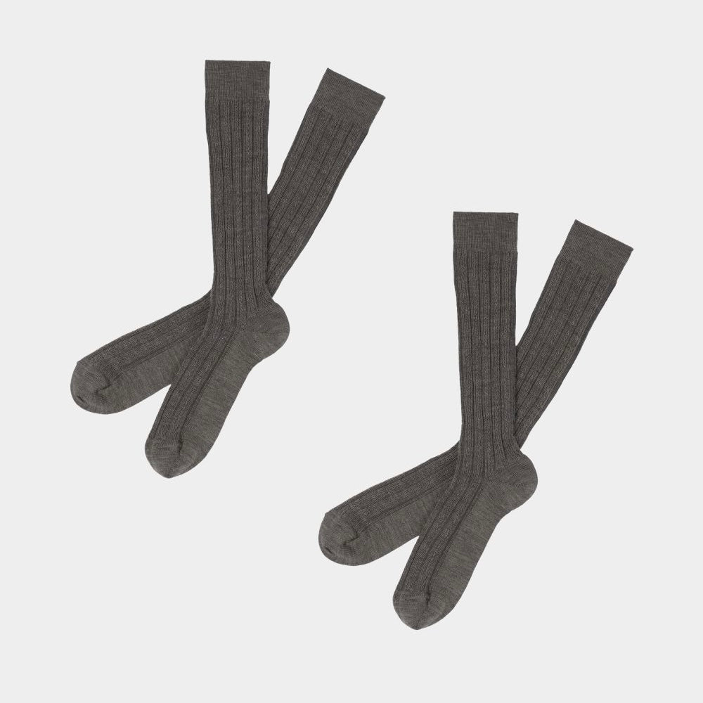 2-PACK Knee Stockings, Dark Beige Melange