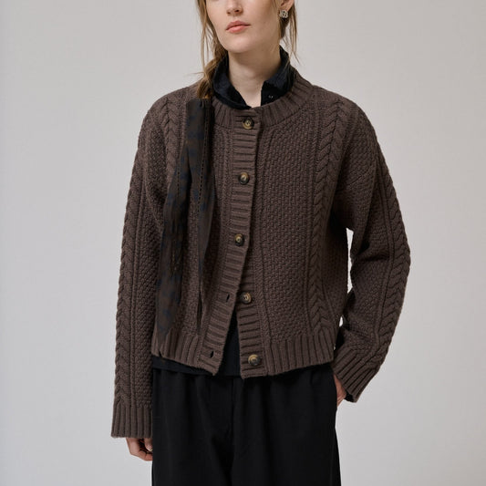 HEATHER LS KNIT CARDIGAN - DARK DUN