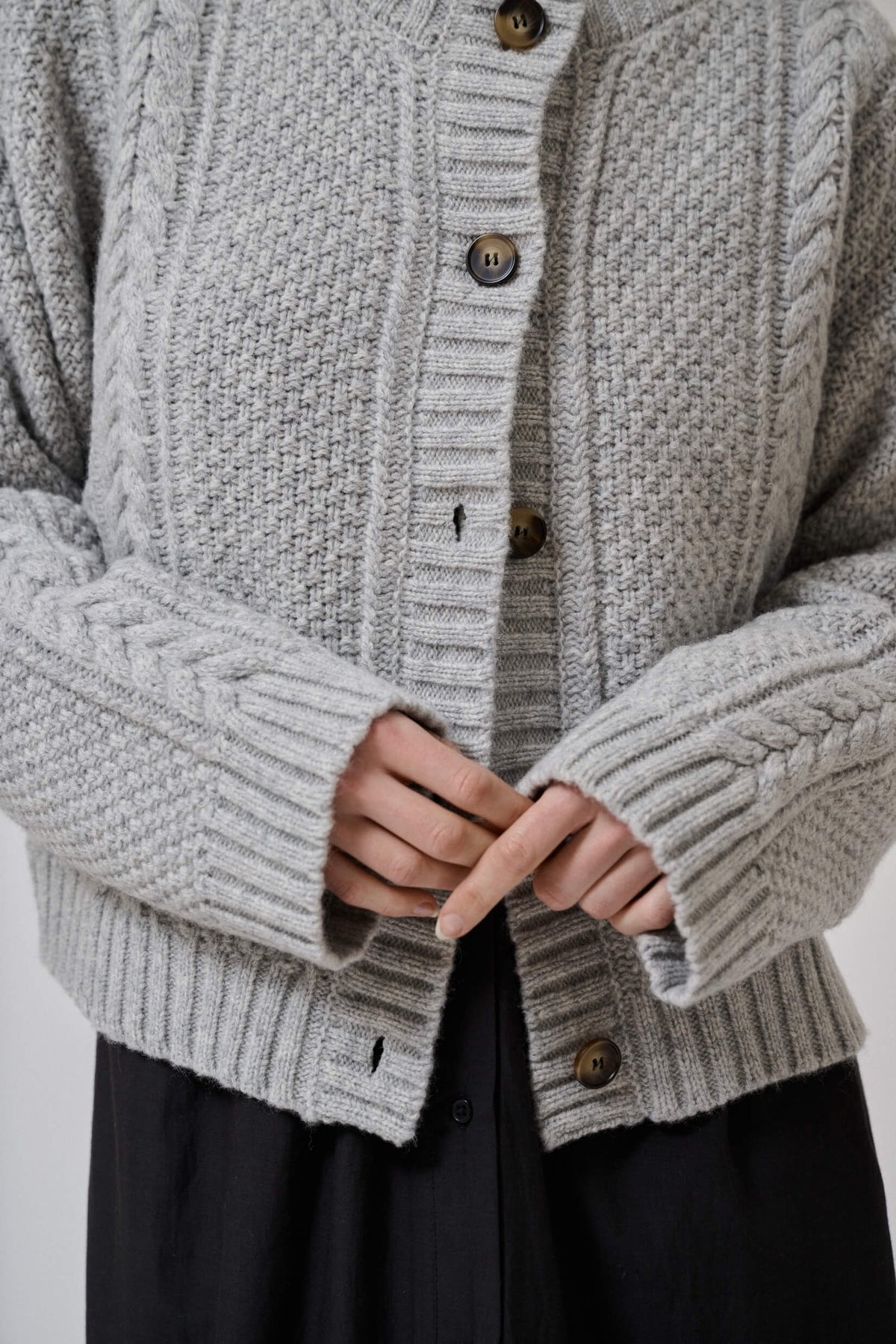 HEATHER LS KNIT CARDIGAN - LIGHT GREY MELANGE