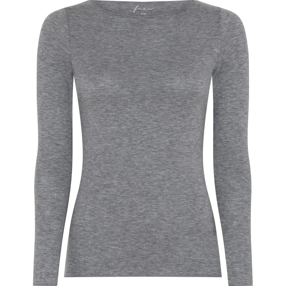 Lima Cashmere Top boatneck, medium grey melange - FRAU