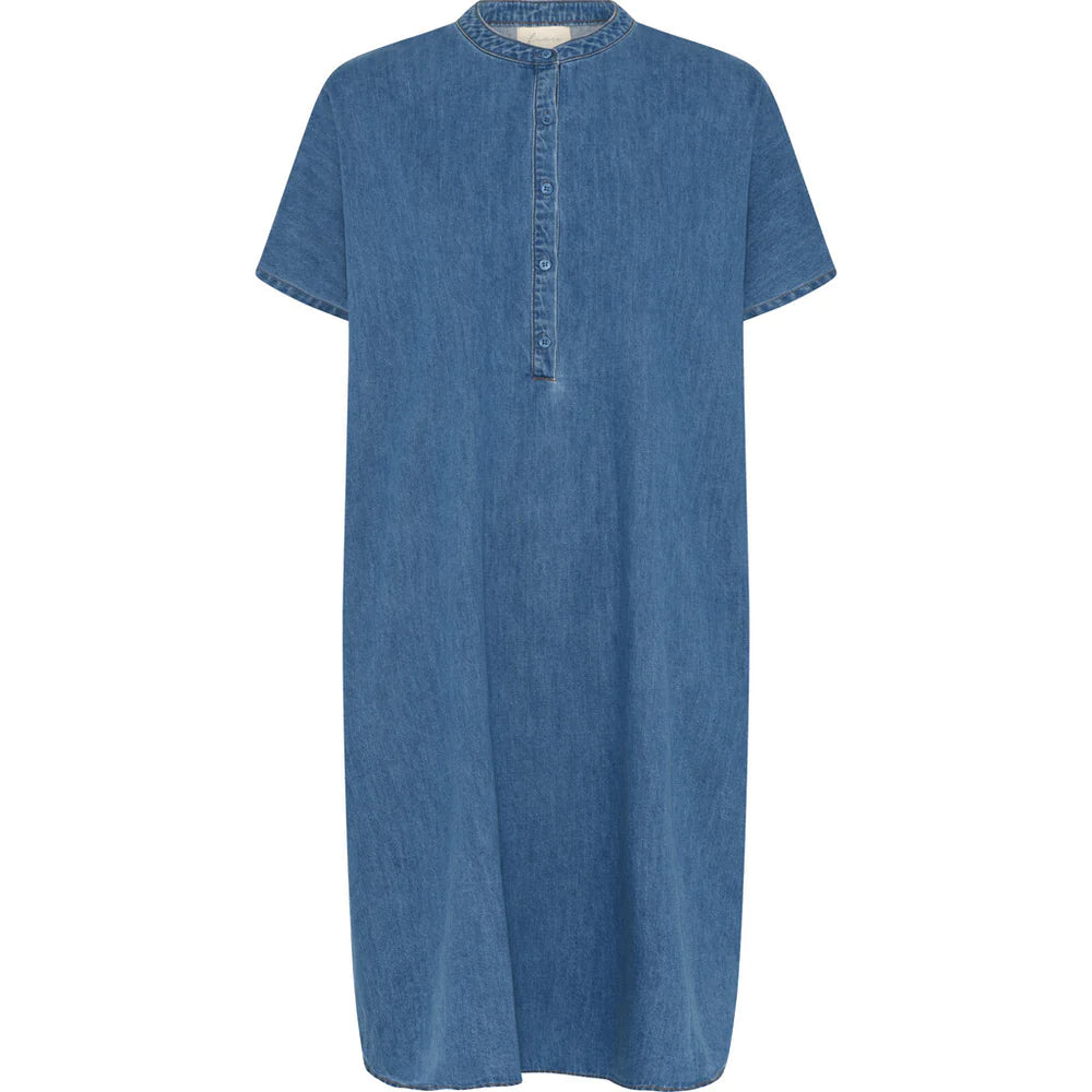 Seoul short sleeve denim dress - Medium blue denim - Frau