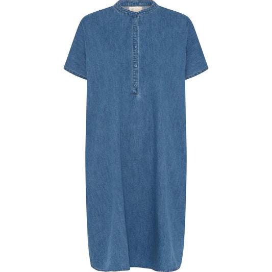 Seoul short sleeve denim dress - Medium blue denim - Frau