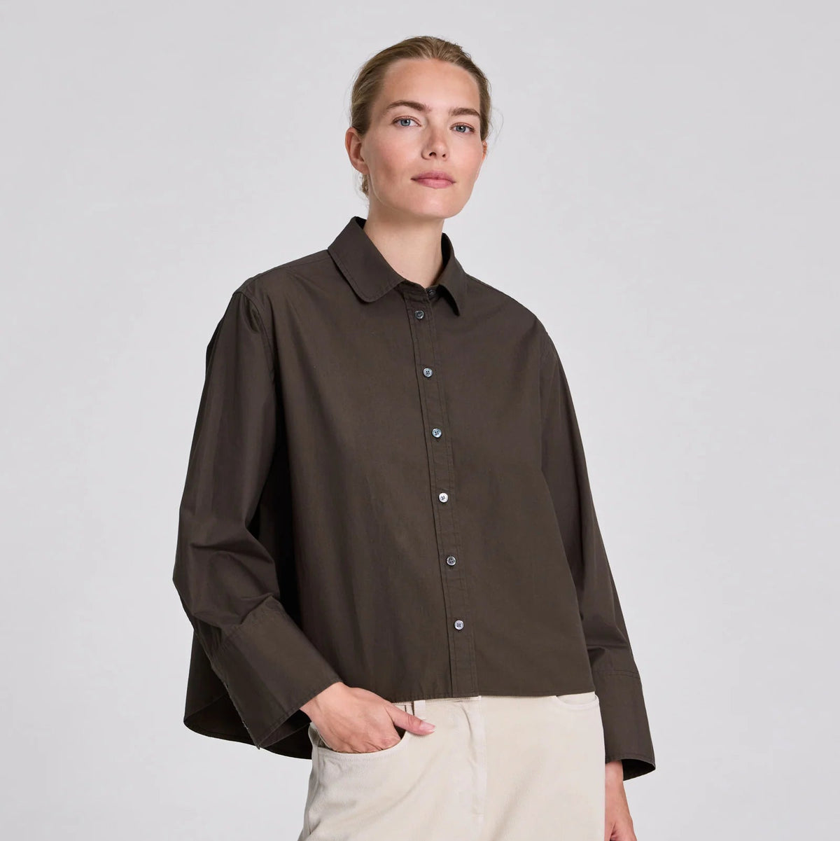 Isabella L/S Poplin Shirt - Black Olive
