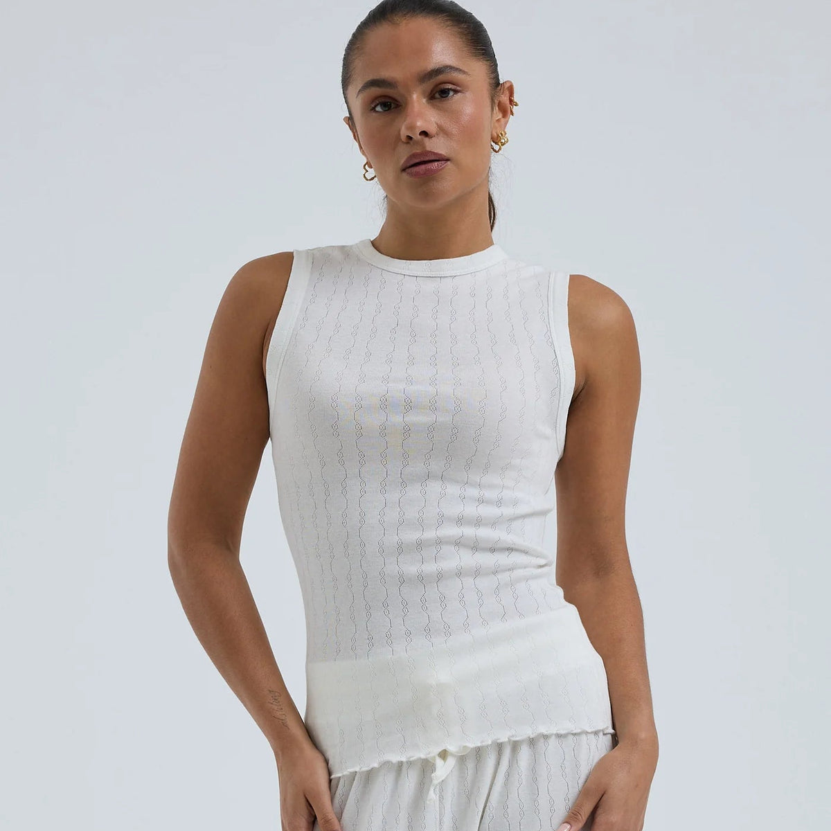 Pointelle tank top, white