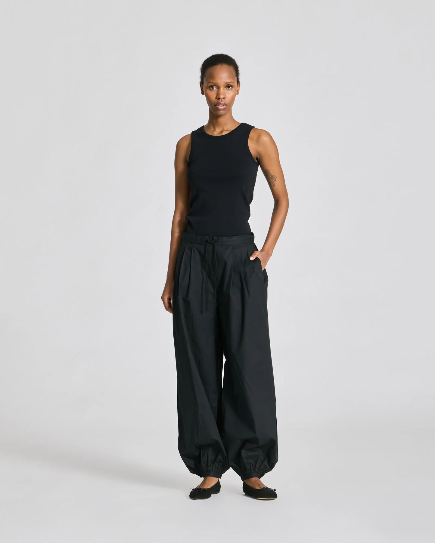Maria Cotton Poplin Pants - Black