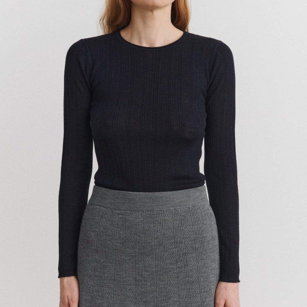 Rib Blouse, Navy