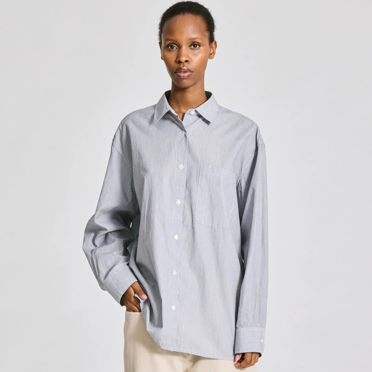 Nikoline Striped L/S Poplin Shirt - White/Blue