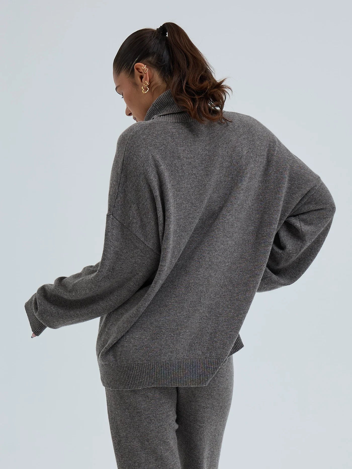 Wool Cashmere Roll Neck Jumper, Heather Mushroom