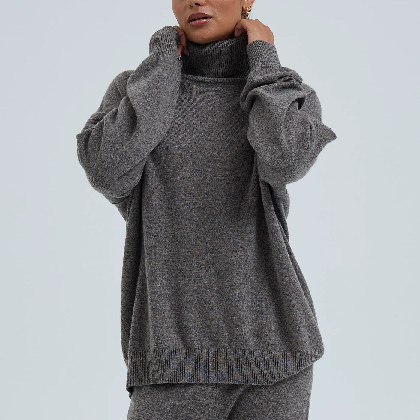 Wool Cashmere Roll Neck Jumper, Heather Mushroom