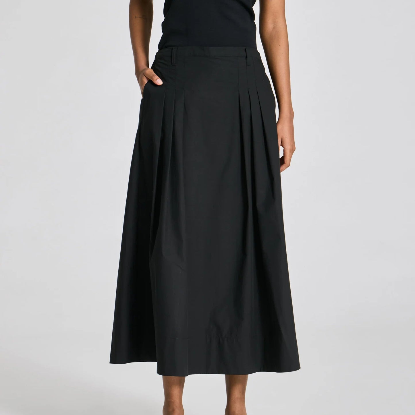 Ruth Pleated Poplin Skirt - Black