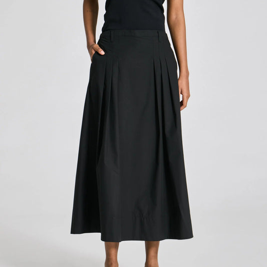 Ruth Pleated Poplin Skirt - Black