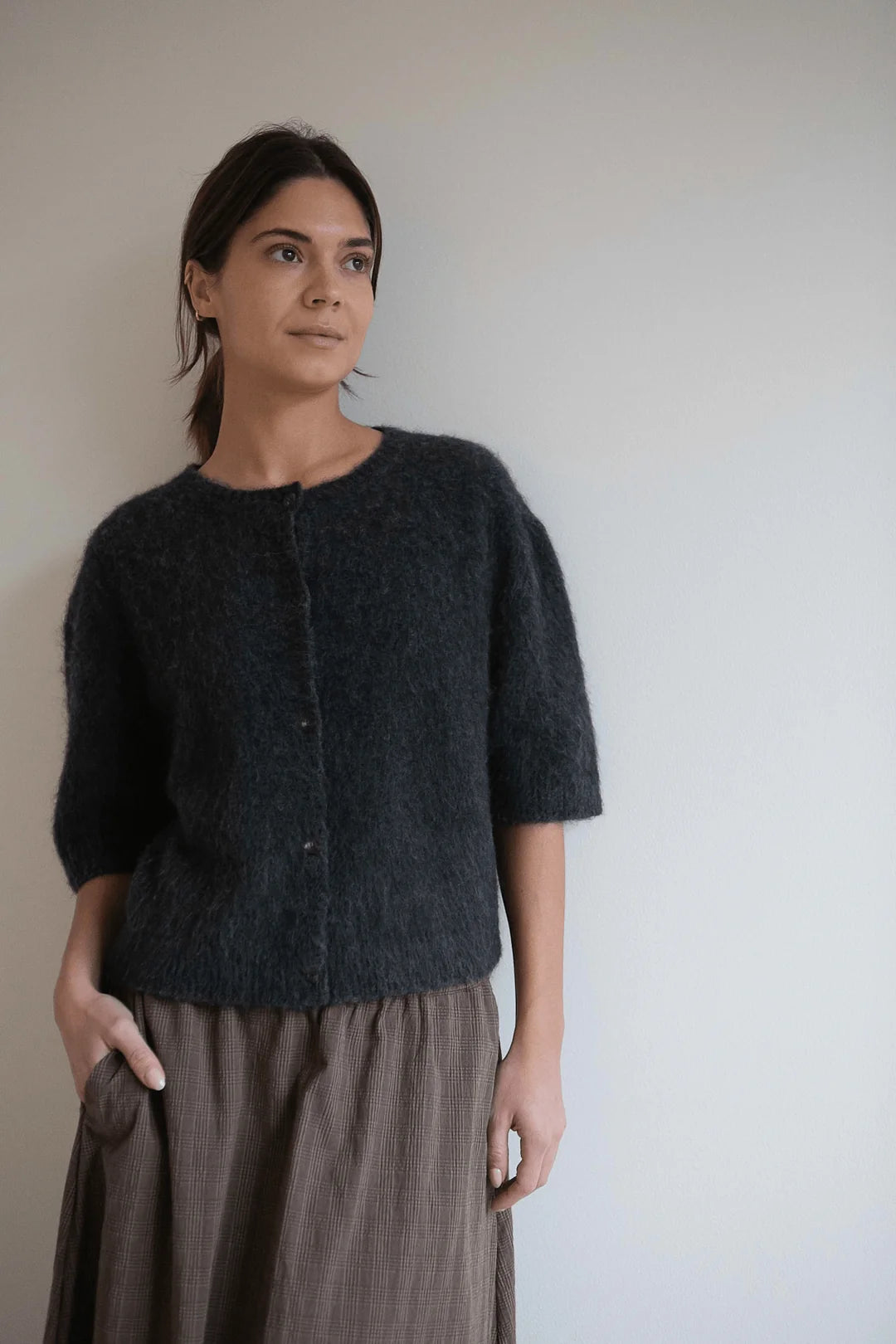 SIGNE HAIRY CARDIGAN - CHARCOAL MELANGE