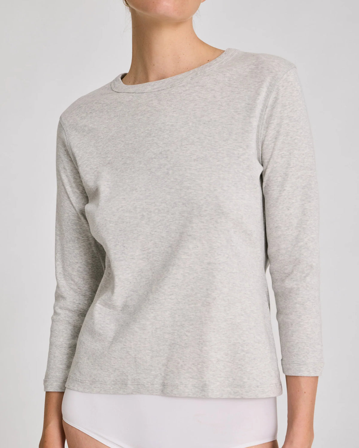 SASCHA 3/4 SLEEVE COTTON TOP - LIGHT GREY MELANGE