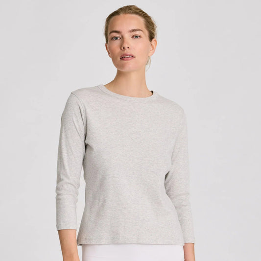 SASCHA 3/4 SLEEVE COTTON TOP - LIGHT GREY MELANGE