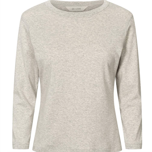 SASCHA 3/4 SLEEVE COTTON TOP - LIGHT GREY MELANGE
