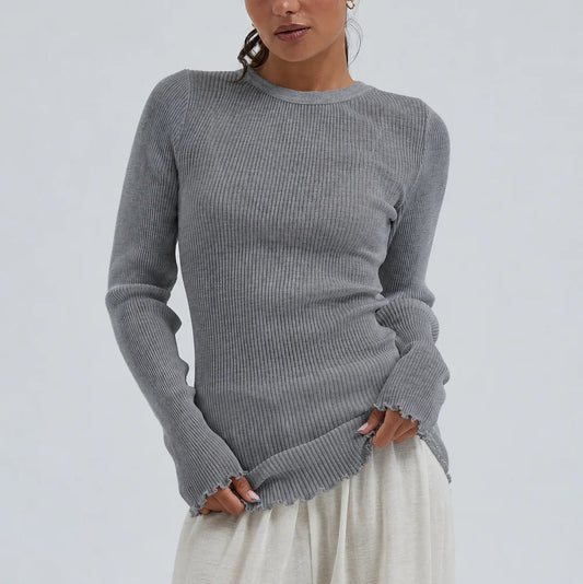Woolen Classic Blouse - Grey Melange