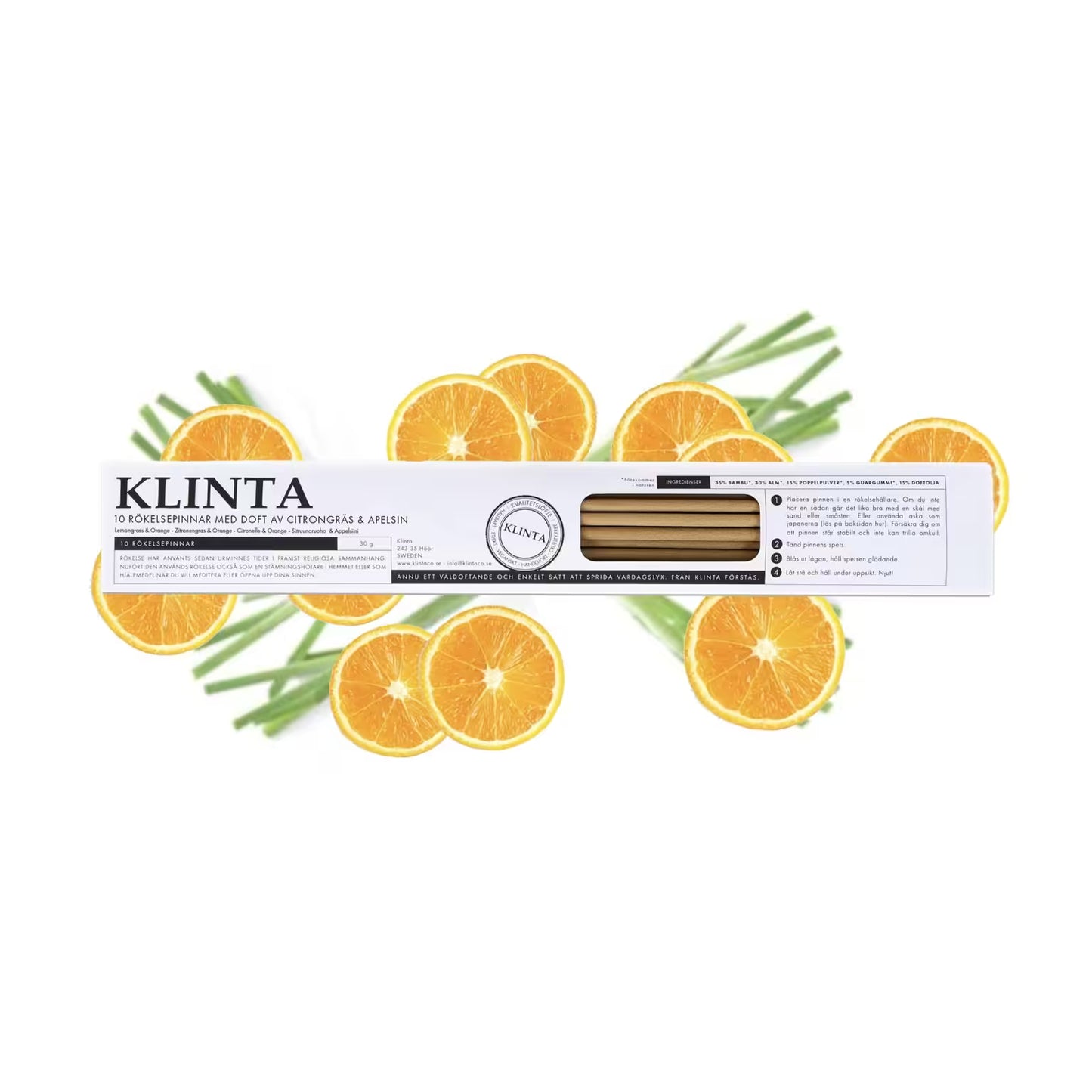 Røgelsespinde, Citrongræs & Appelsin - Klinta