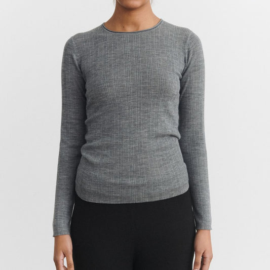 Rib Blouse, Steel Melange