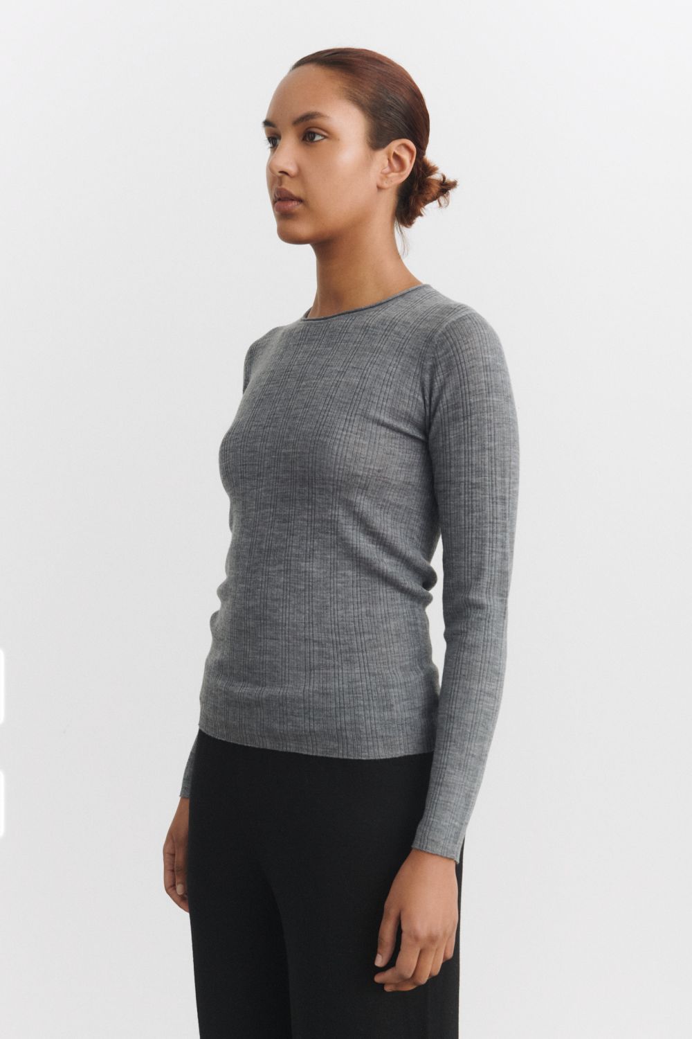 Rib Blouse, Steel Melange