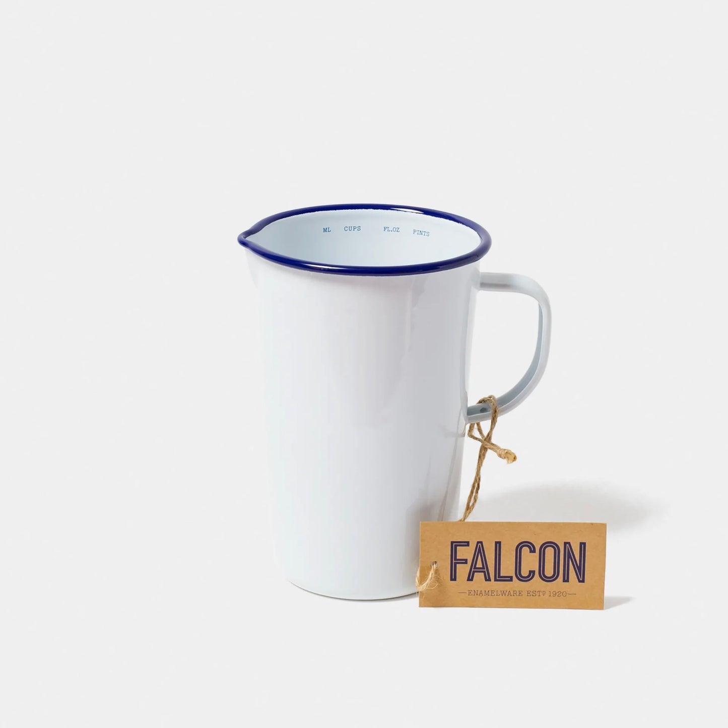 2 Pint Kande I Emalje, Hvid med blå kant - Falcon Enamelware